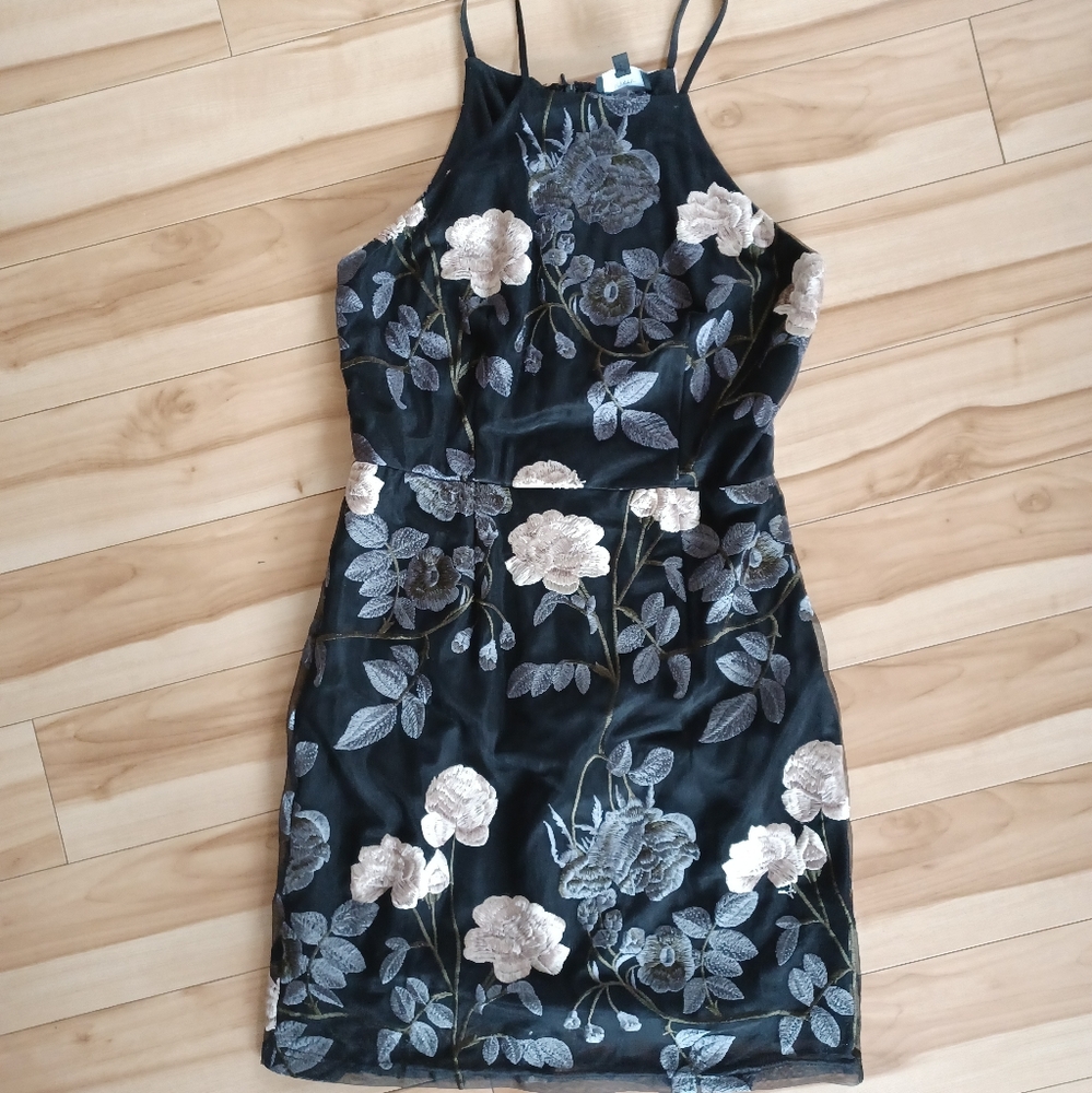 Black Embroidered Floral Dress